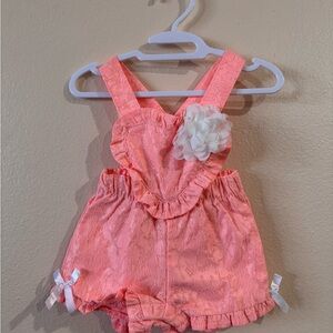 Baby Pink Lace Romper with White Flower